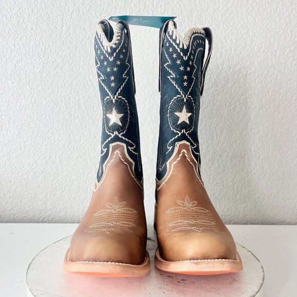 Lane RODEO HOUSTON Mens Cowboy Boots Size 12.5B Brown Leather Western Blunt Toe - Picture 6 of 14